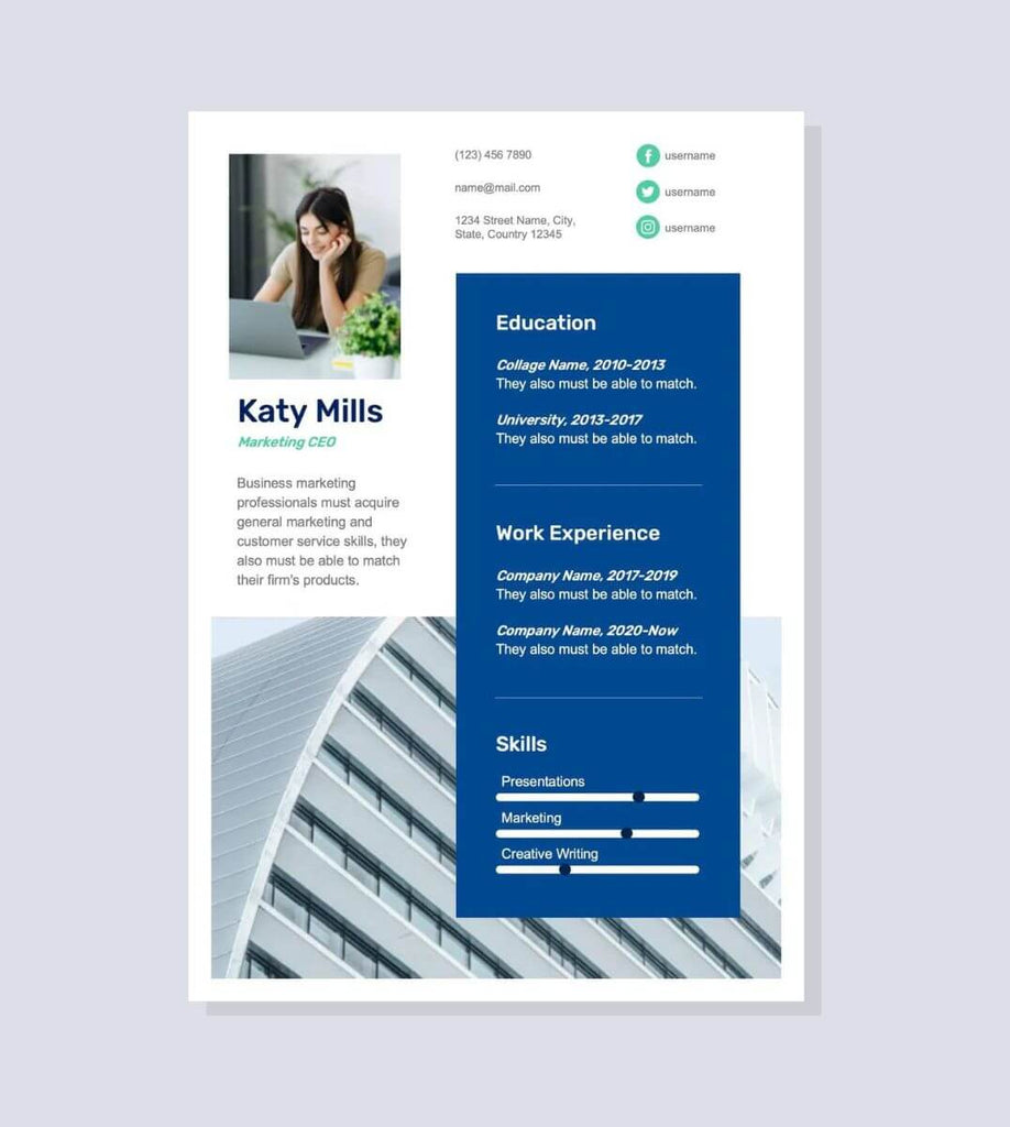 Blue and Green Modern Resume Template