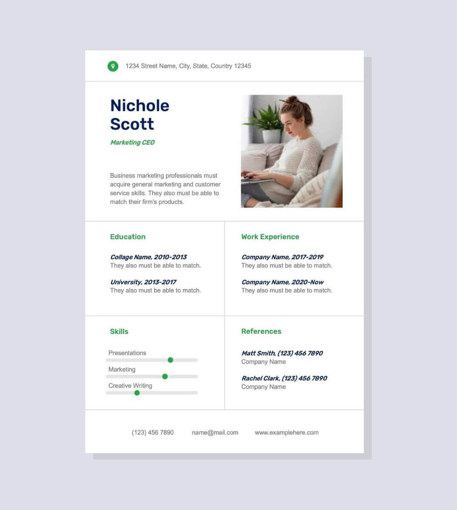 Green and White Minimalist Resume Template