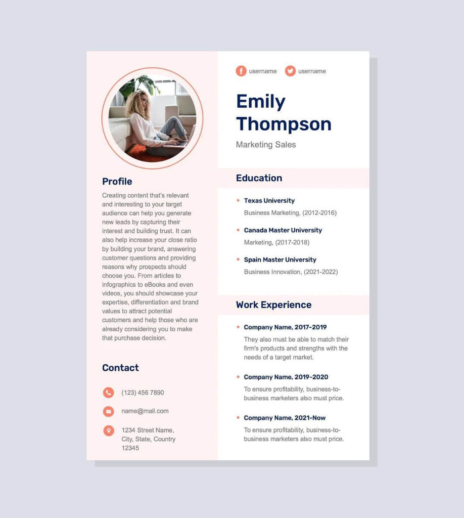 Light Orange and White Simple Resume Template