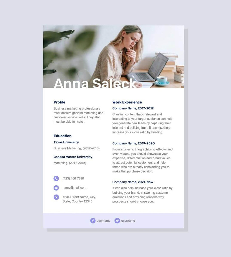 Light Violet Minimalist Resume Template