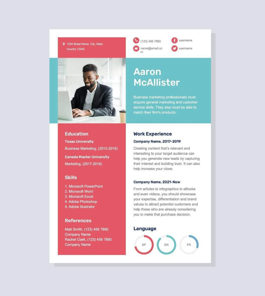 Red and Cyan Modern Resume Template