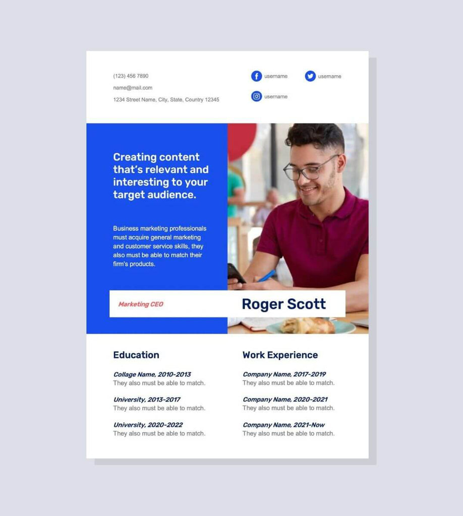 White and Blue Simple Resume Template