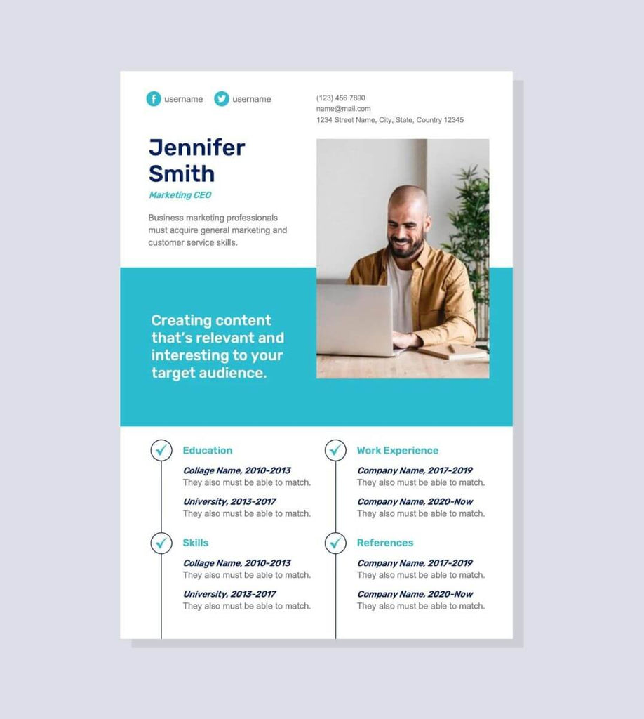 White and Cyan Simple Resume Template