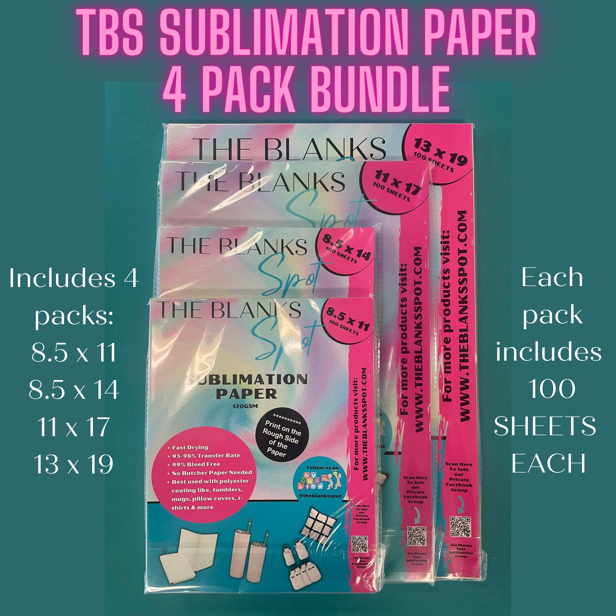 TBS SUBLIMATION PAPER 4 PACK BUNDLE