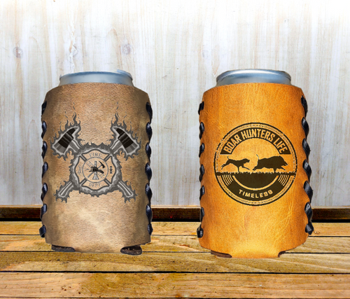 Premium leather football camo coozie – Drinking hides