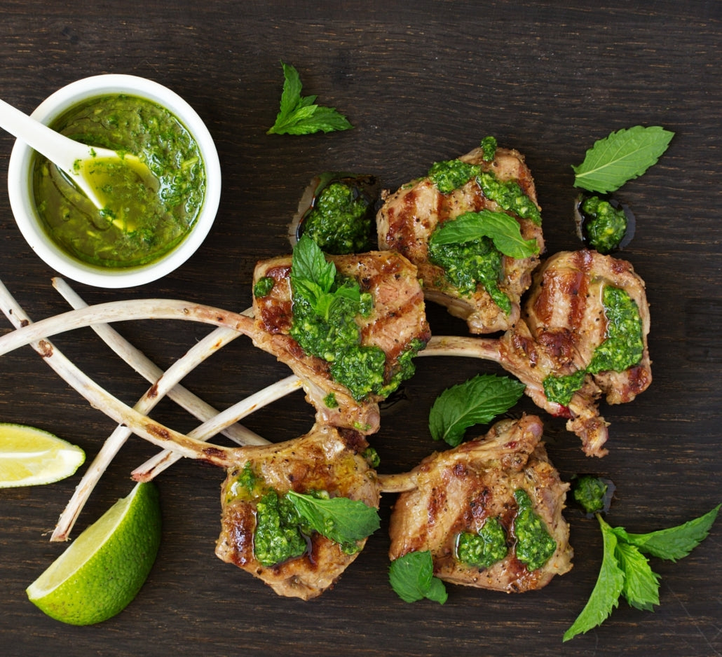 Grilled Lamb Chops with Mint Pesto