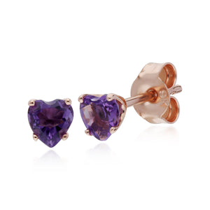 Classic Heart Amethyst Claw Set Love Heart Stud Earrings in 9ct Rose Gold