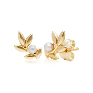 olive leaf pearl earrings