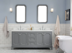 72 Inch Double Sink in Grey with Quartz Top Matching Mirrors and Faucets