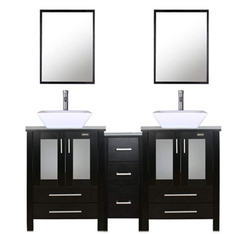 60 Inch Double Sink Vanity with Porcelain Vessel Sink