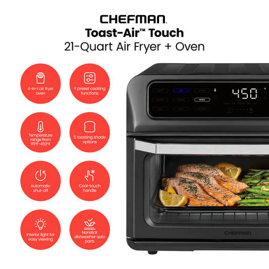 Chefman Air Fryer Toaster Oven Combo, 7-In-1 Convection Oven Countertop 20  Qt Oven Air fryer, Cook a 10 Inch Pizza, Air Fry 2 lb. of Chicken Wings, To  for Sale in Fontana, CA - OfferUp