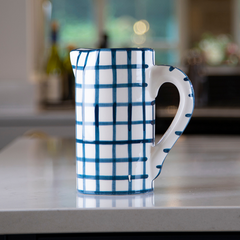 Capri blue gingham ceramic jug