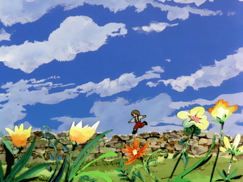 remi-nobodys-boy-retro-anime-aesthetics-screen-cap-gif-little-boy-running-through-flowers-open-field