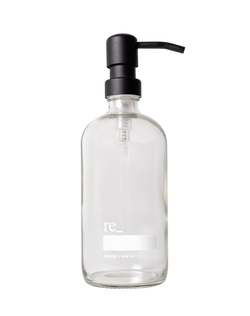 16oz re_ Glass Bottle, Metal Pump re_ clear / black