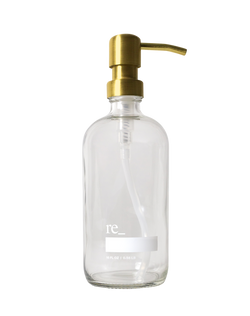 16oz re_ Glass Bottle, Metal Pump re_ clear / gold