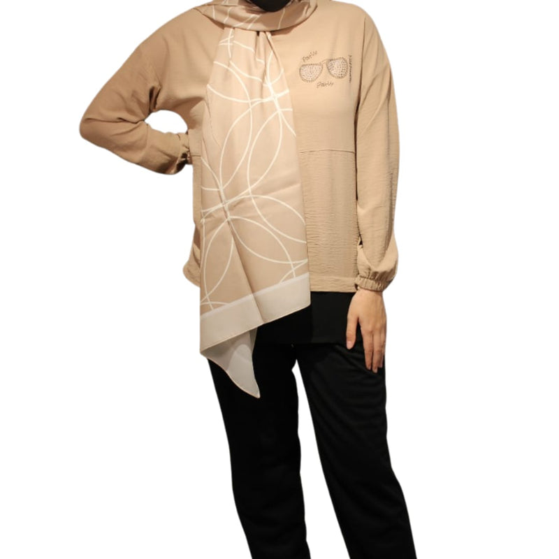 Beige Graphic Long Tunic