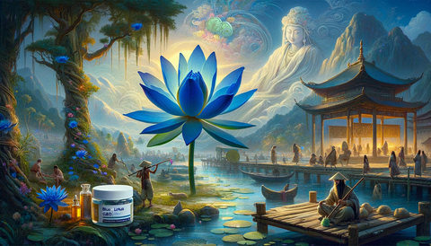 An image showing blue lotus in ancient times