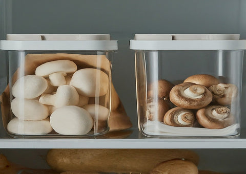 Storing mushrooms in  containers