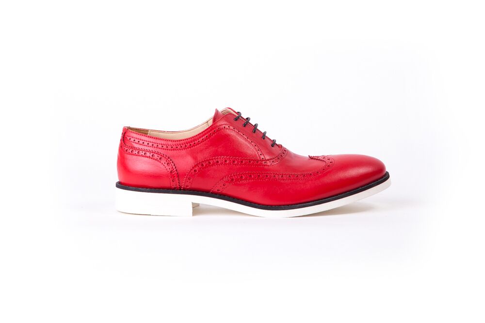 red and white wingtip shoes