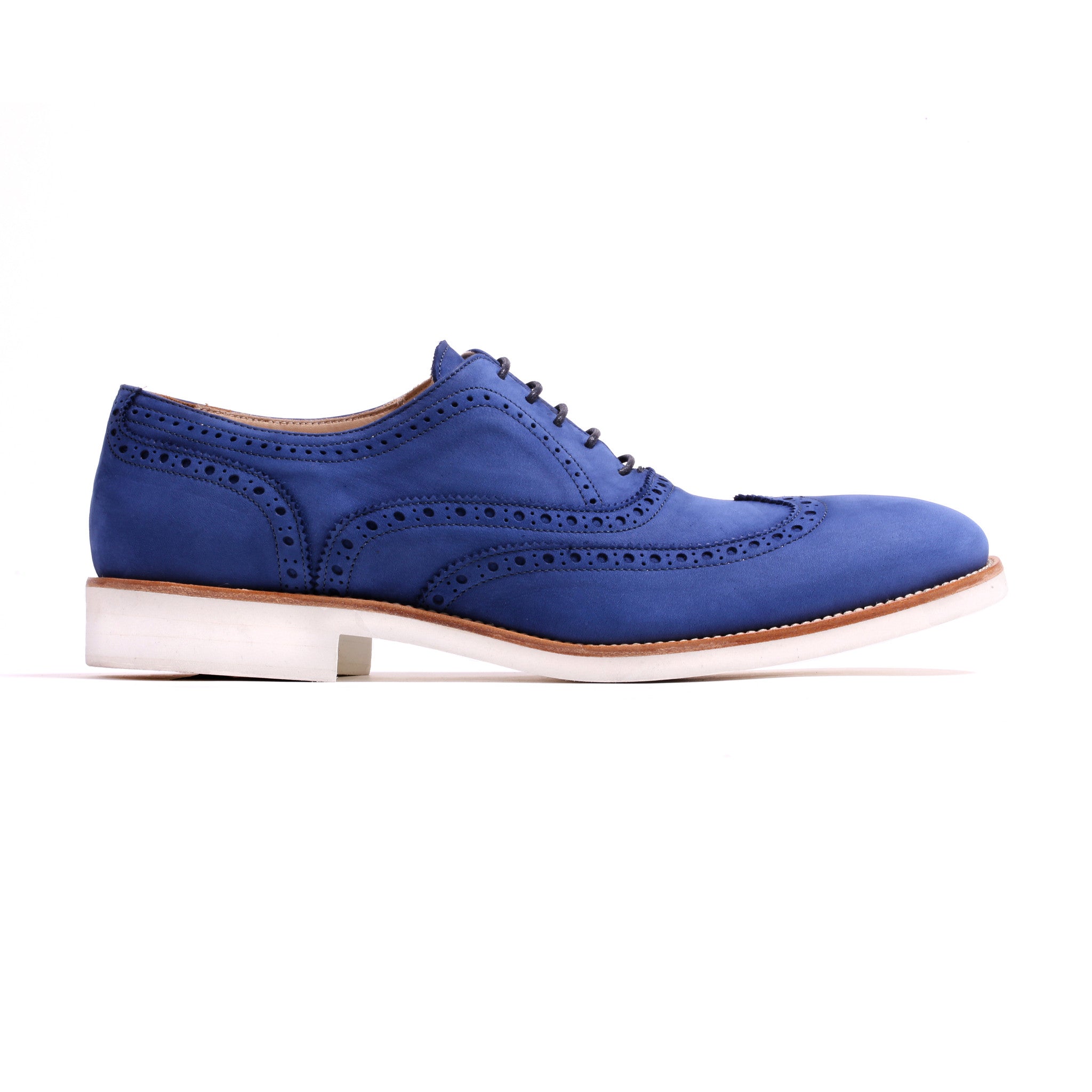 Men's Royal Blue Nabuk Brogue Wingtip with White Sole. – Kabaccha