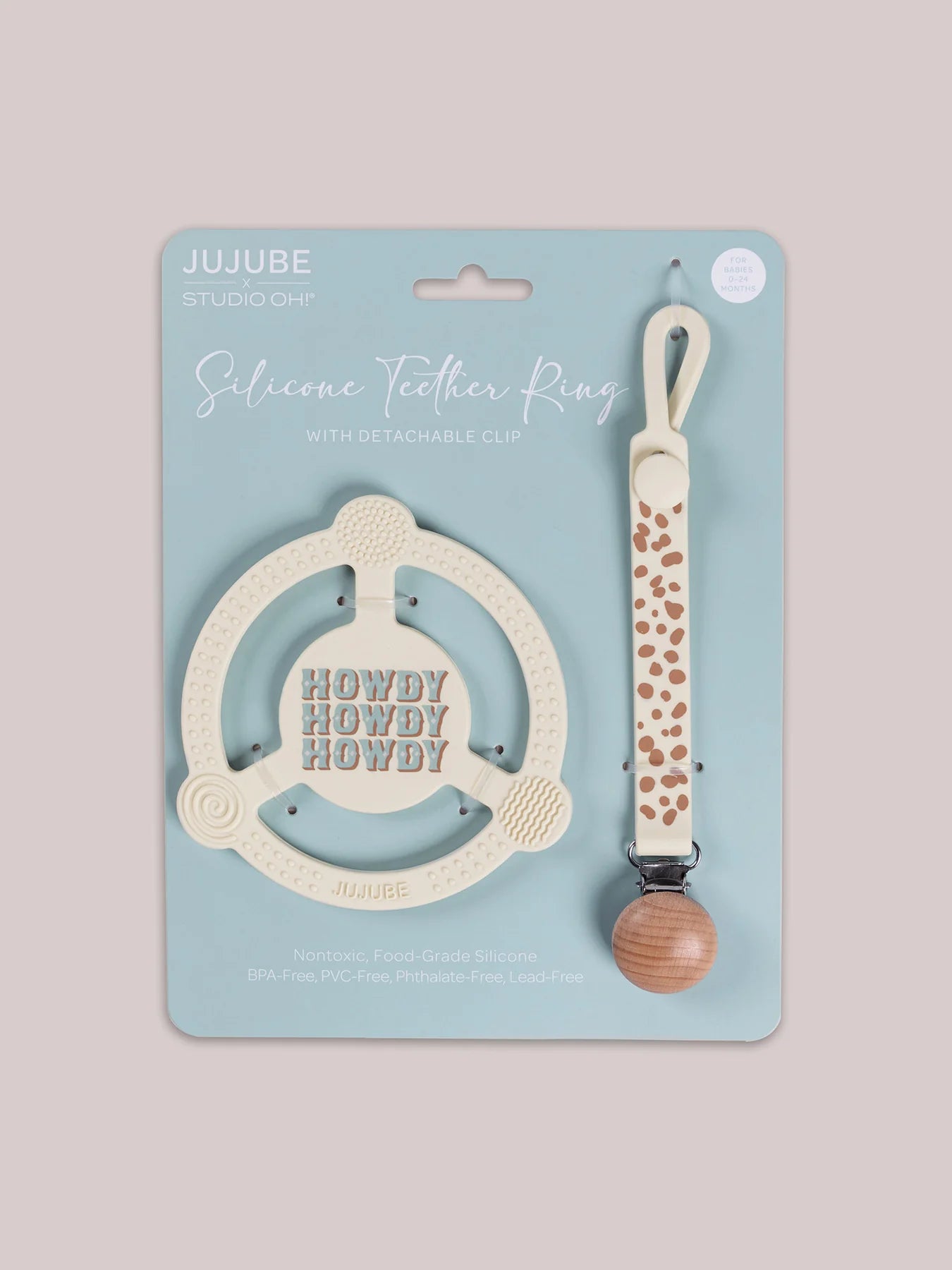 Silicone teether Ring with Detachable Clip Howdy Partner Blue