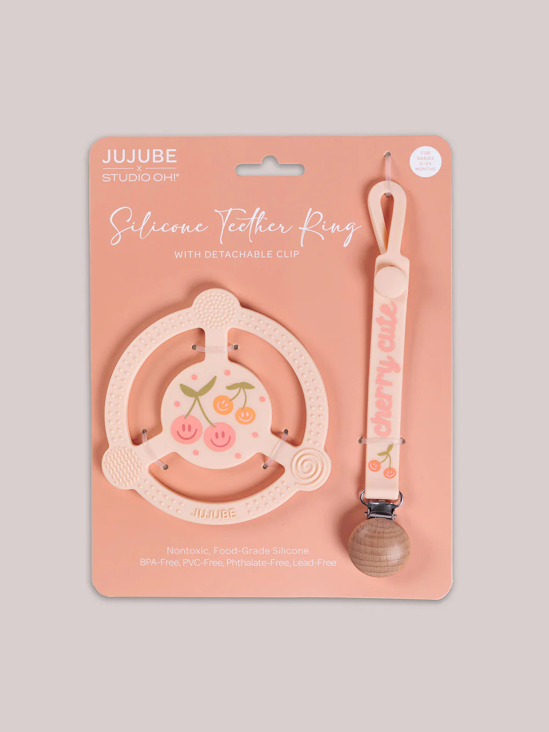 Silicone teether Ring with Detachable Clip Cherry Cute