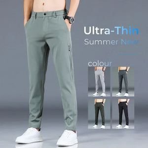 Summer New Thin Ice Silk Stretch Men's Pants Casual Elastic Waist Smooth Trouser Pants Male Brand Clothing 5 Colour - golfingparadisestore
