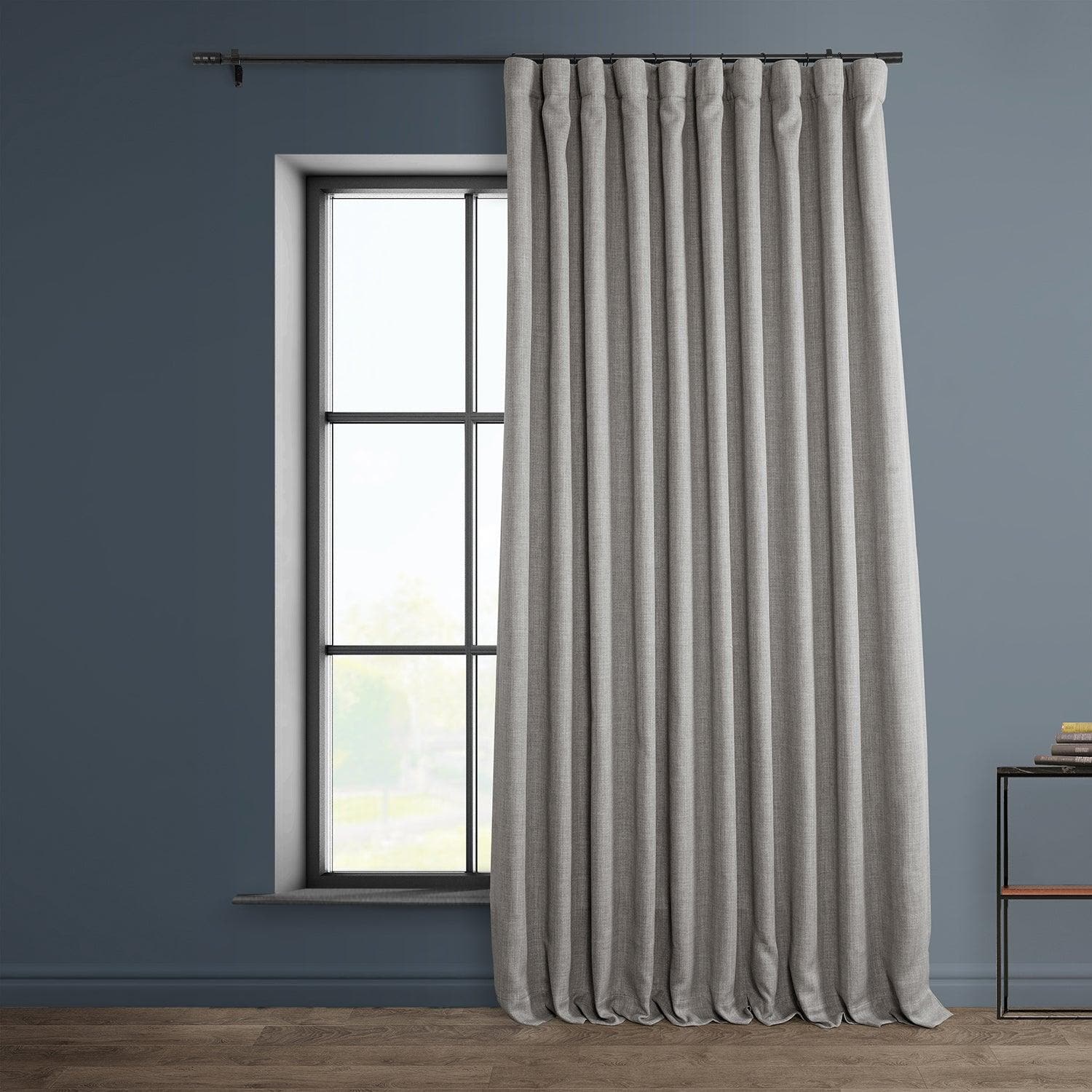 Clay Extra Wide Textured Faux Linen Room Darkening Curtain