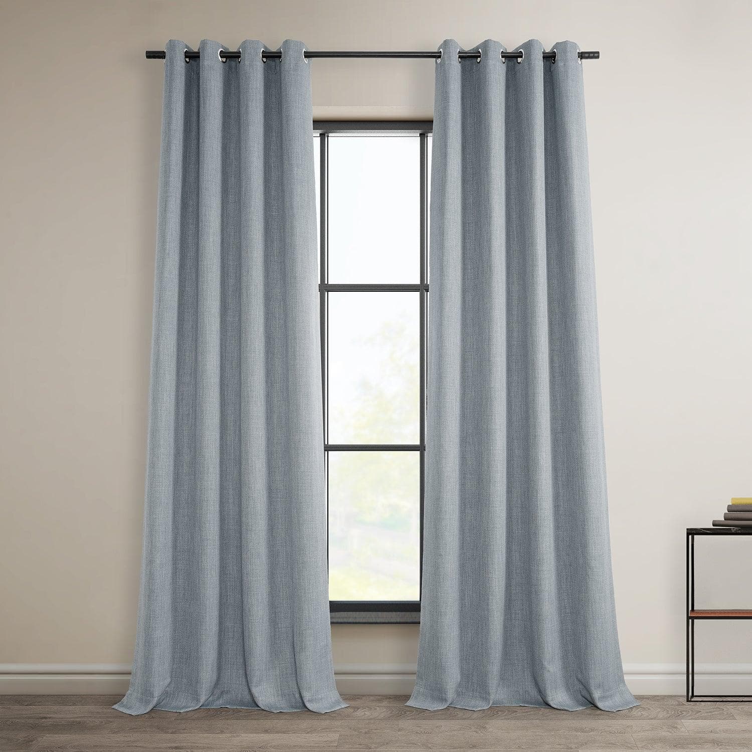 Heather Grey Grommet Textured Faux Linen Room Darkening Curtain