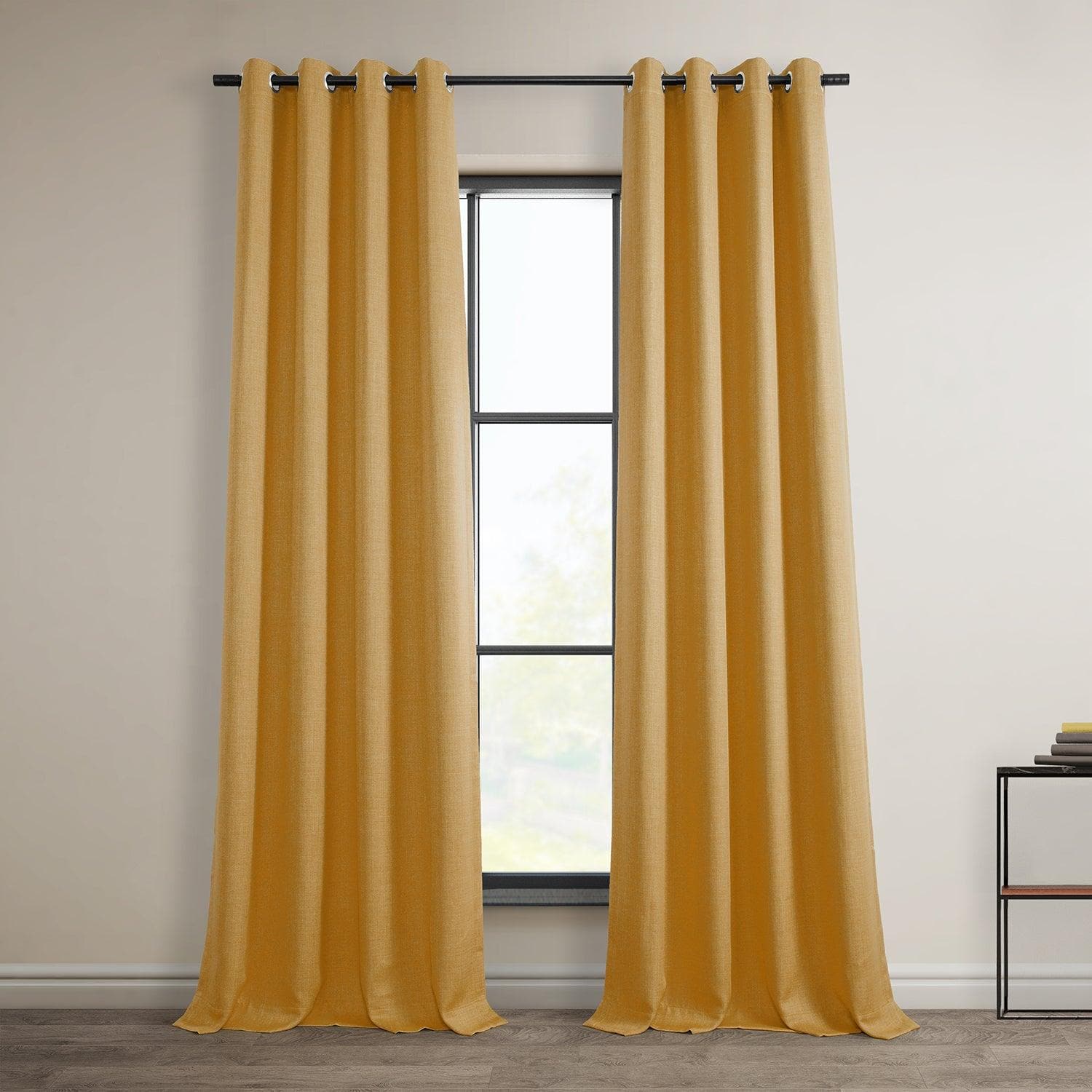 Dandelion Gold Grommet Textured Faux Linen Room Darkening Curtain