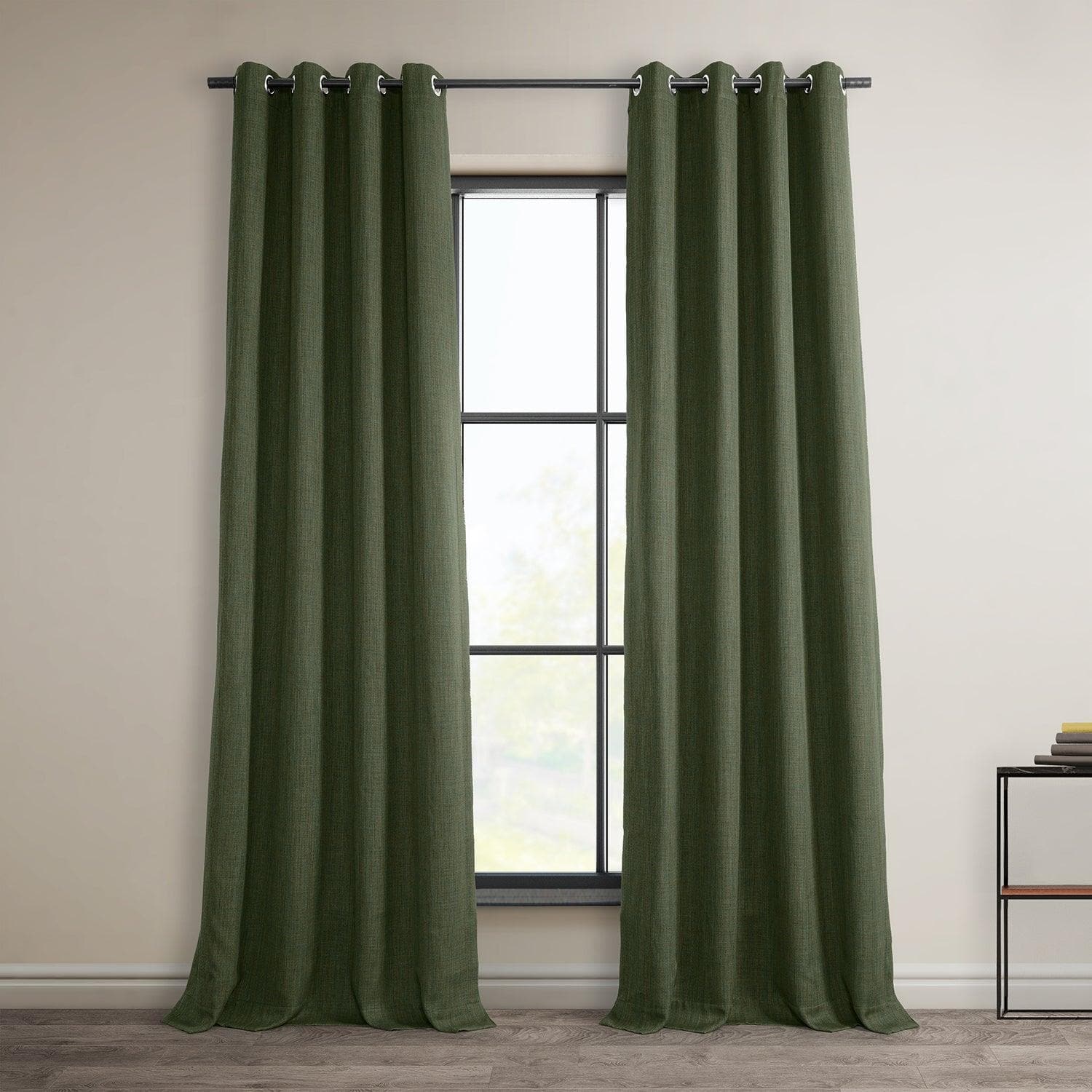 Tuscany Green Grommet Textured Faux Linen Room Darkening Curtain