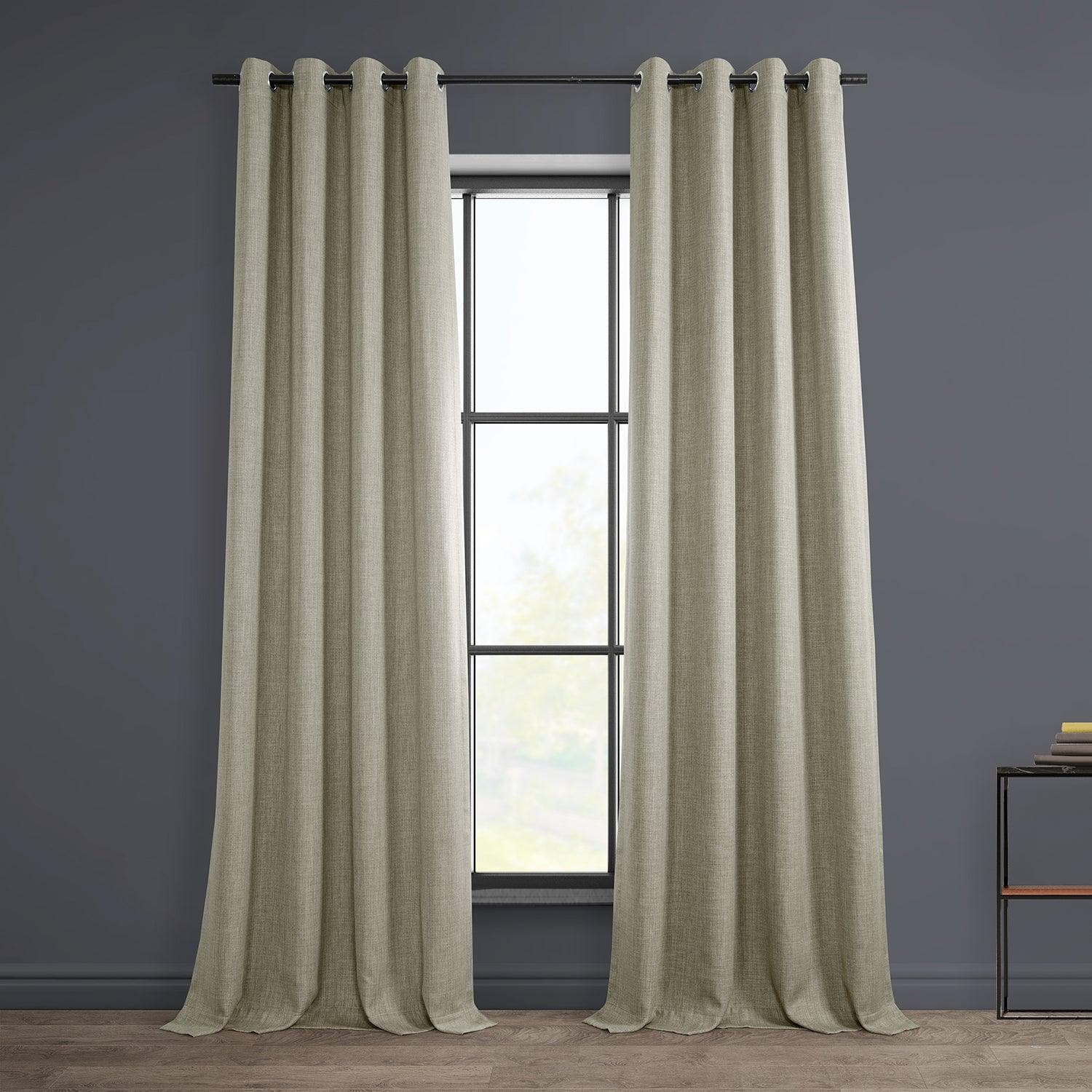 Oatmeal Grommet Textured Faux Linen Room Darkening Curtain