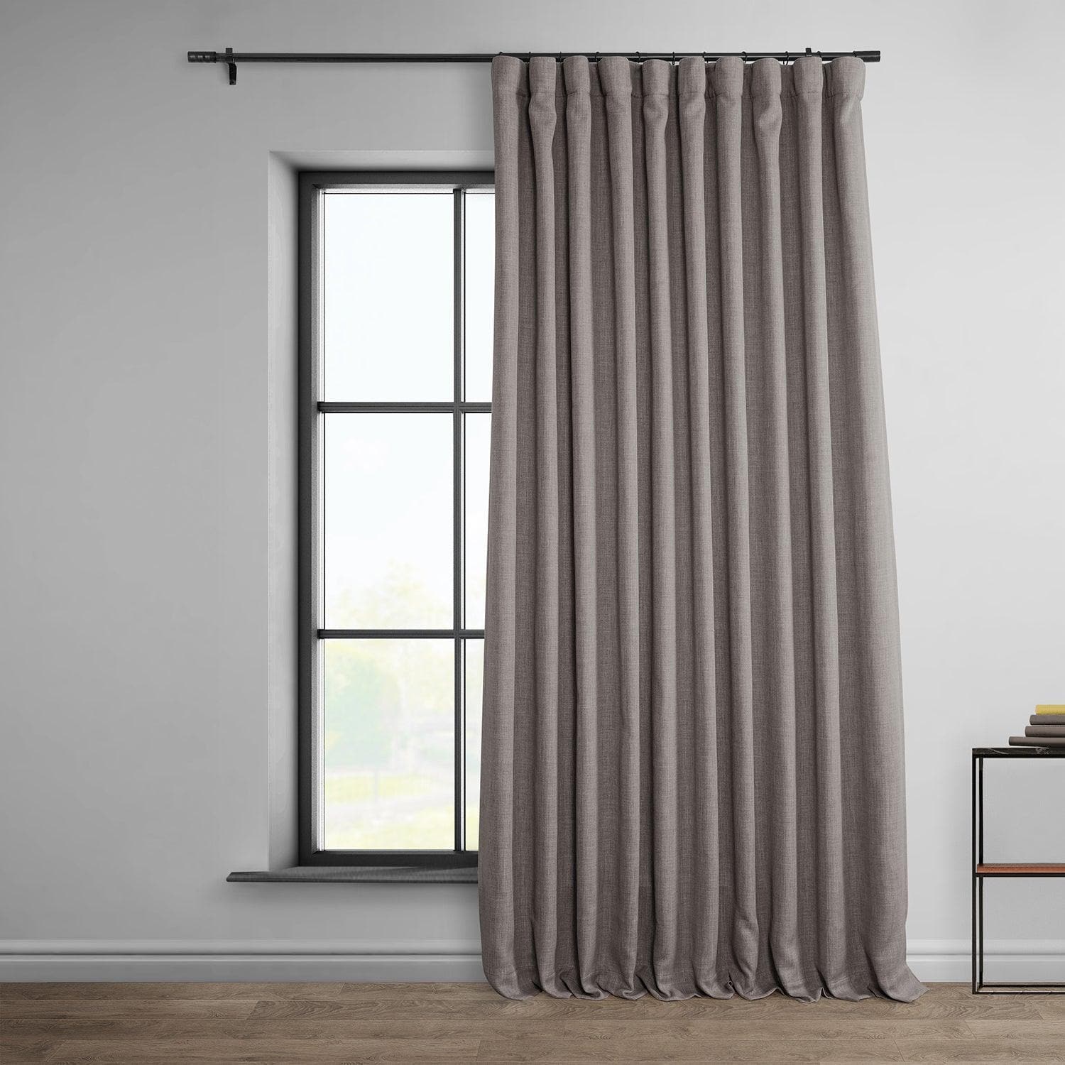 Mink Extra Wide Textured Faux Linen Room Darkening Curtain