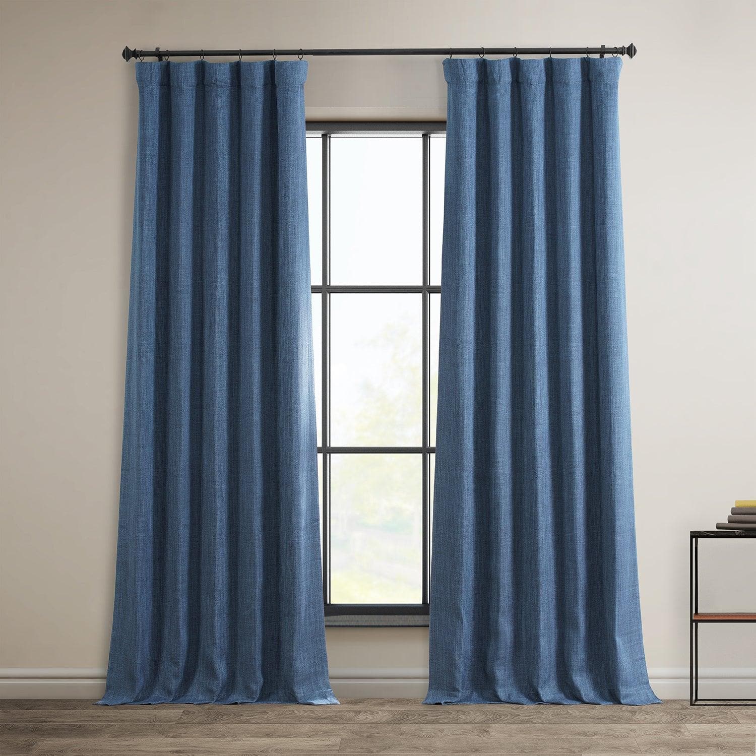 Denim Textured Faux Linen Room Darkening Curtain