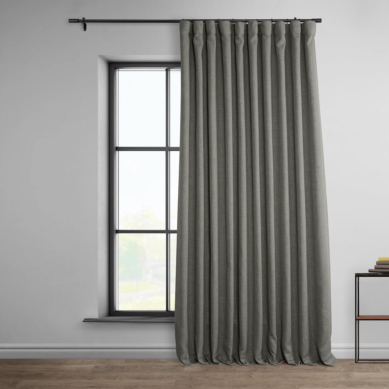 Blazer Grey Extra Wide Textured Faux Linen Room Darkening Curtain