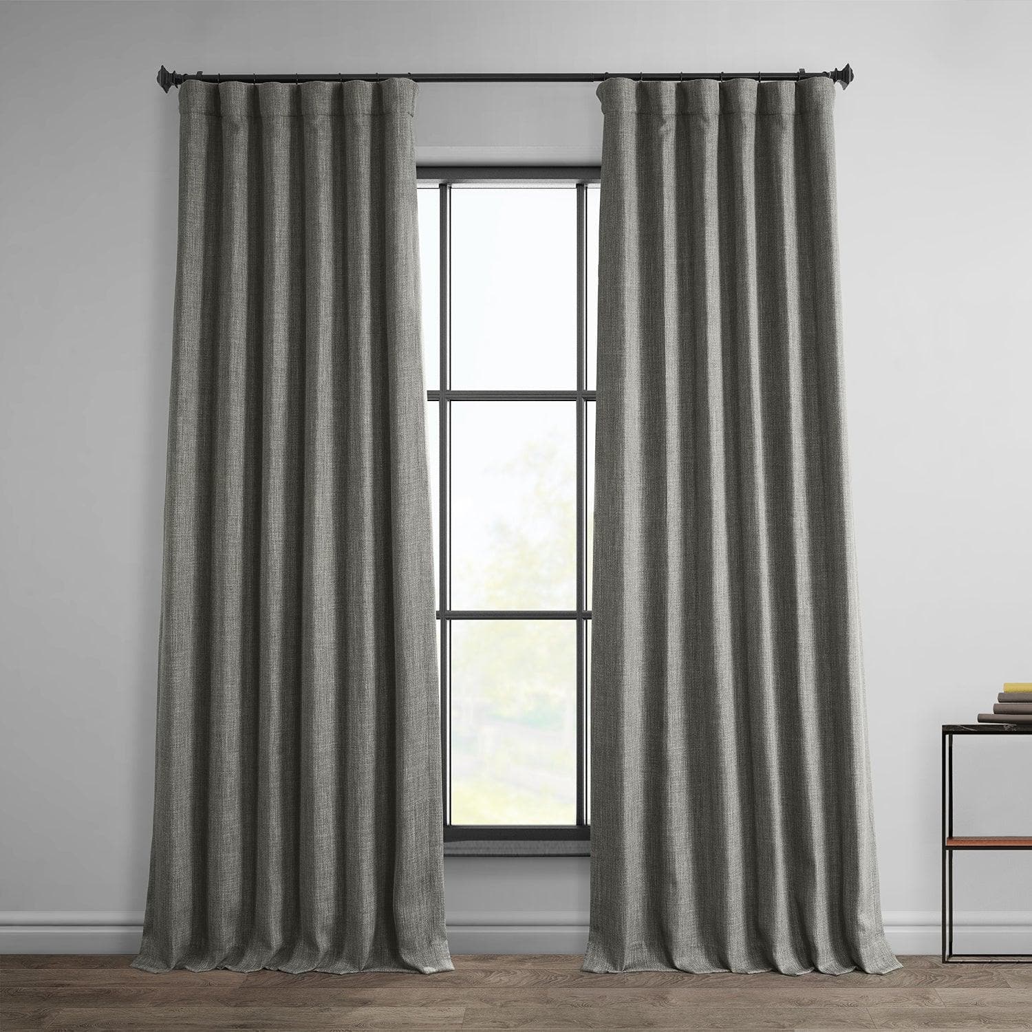 Blazer Grey Textured Faux Linen Room Darkening Curtain