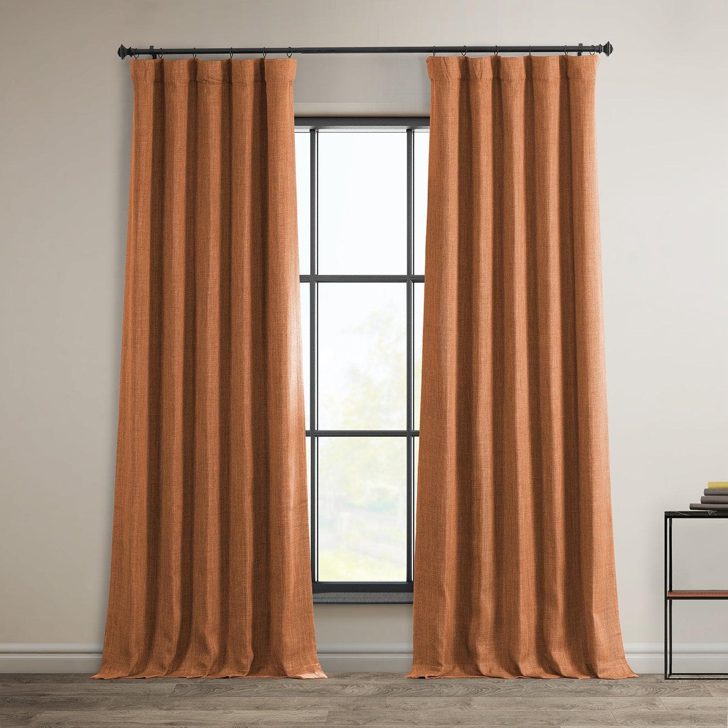 Desert Orange Textured Faux Linen Room Darkening Curtain