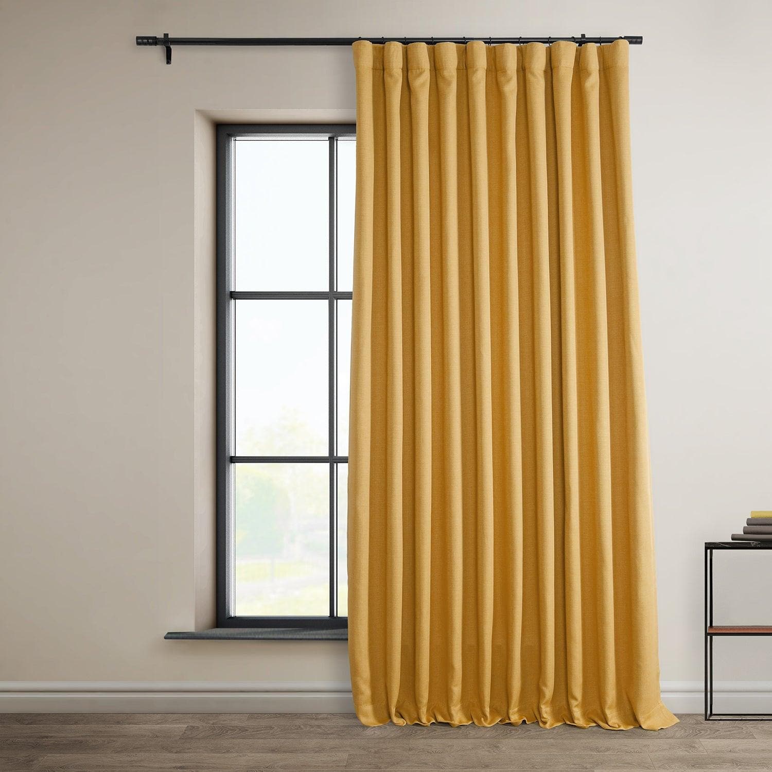 Dandelion Gold Extra Wide Textured Faux Linen Room Darkening Curtain