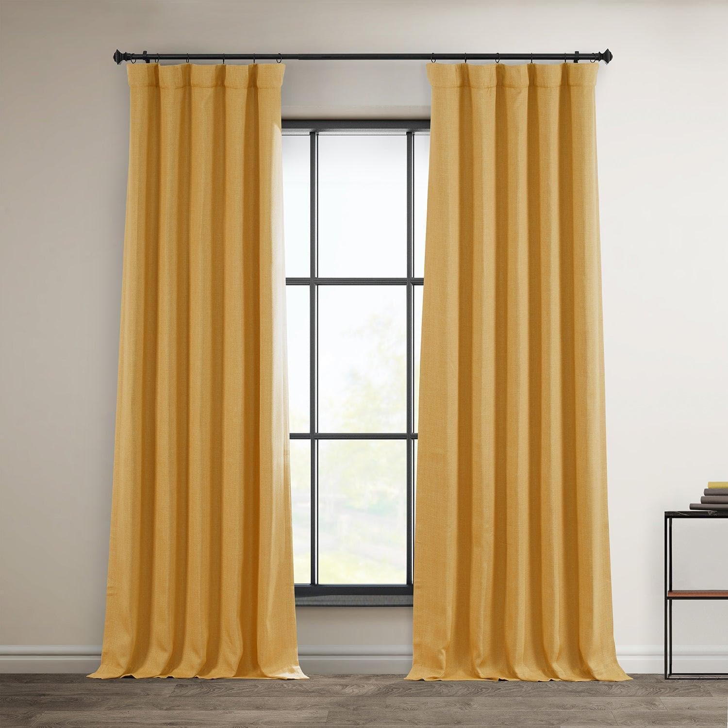 Dandelion Gold Textured Faux Linen Room Darkening Curtain