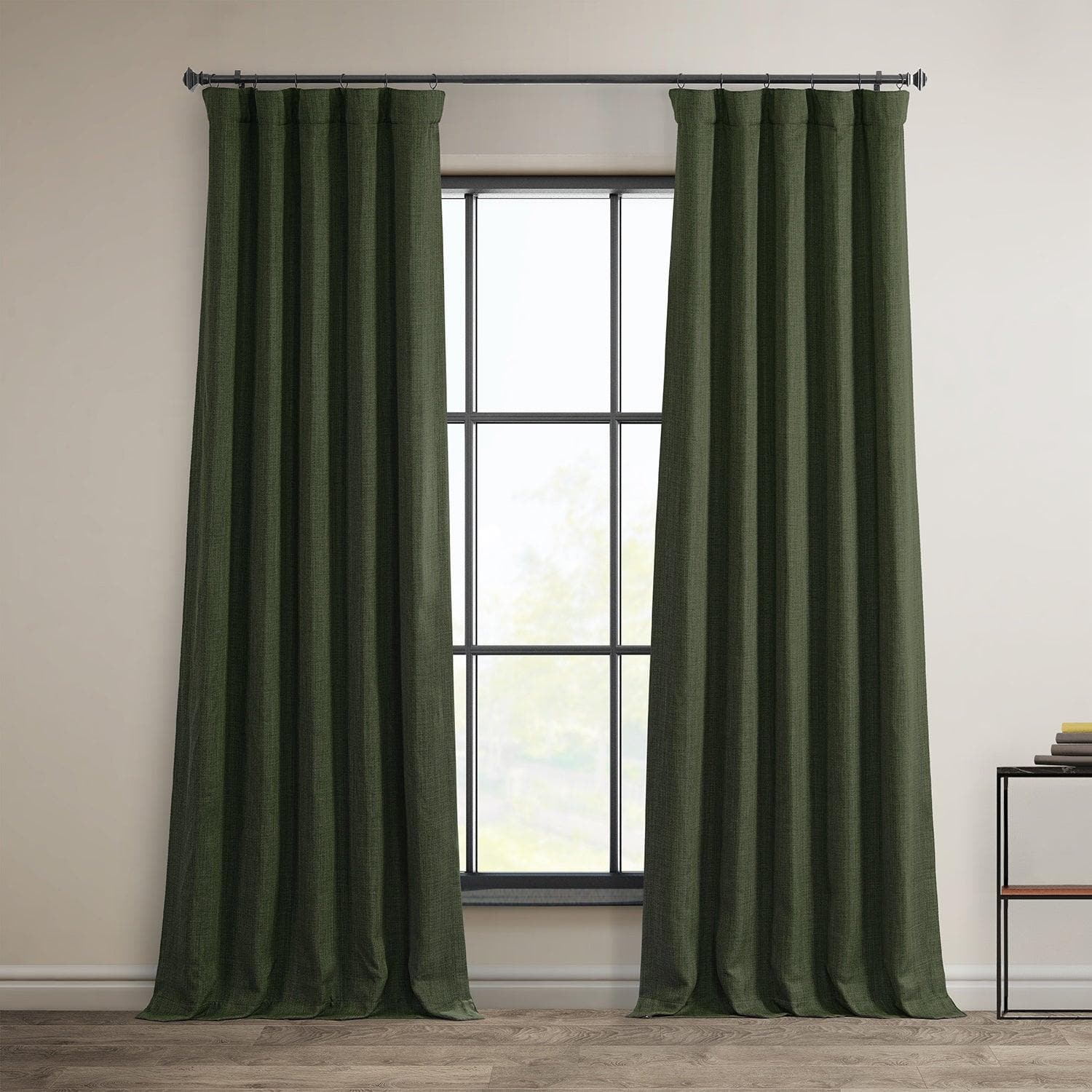 Tuscany Green Textured Faux Linen Room Darkening Curtain