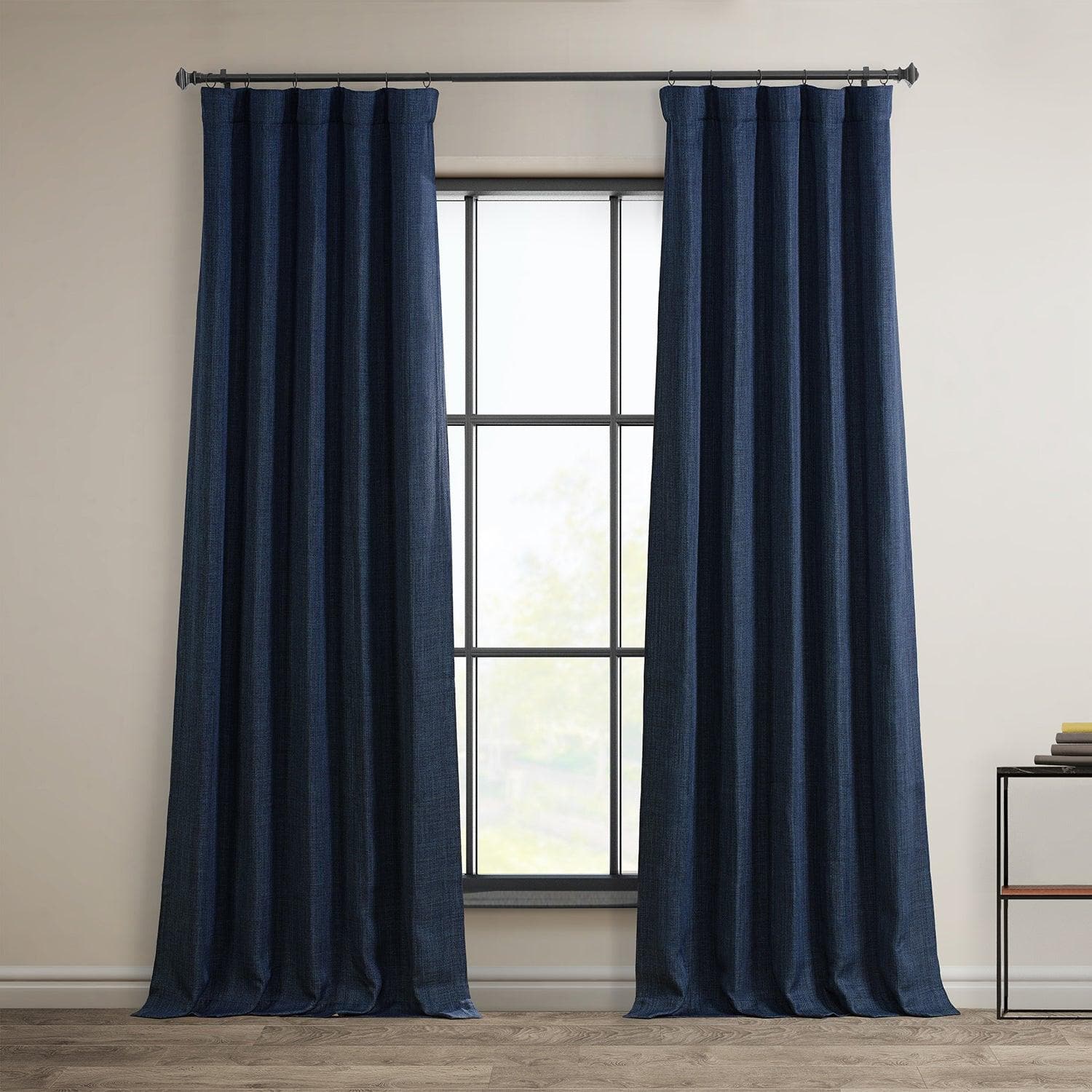 Indigo Textured Faux Linen Room Darkening Curtain