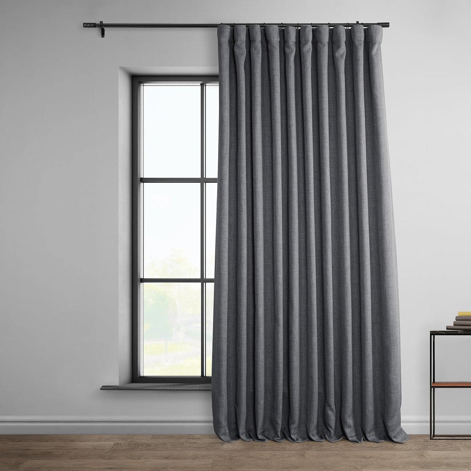 Dark Gravel Extra Wide Textured Faux Linen Room Darkening Curtain