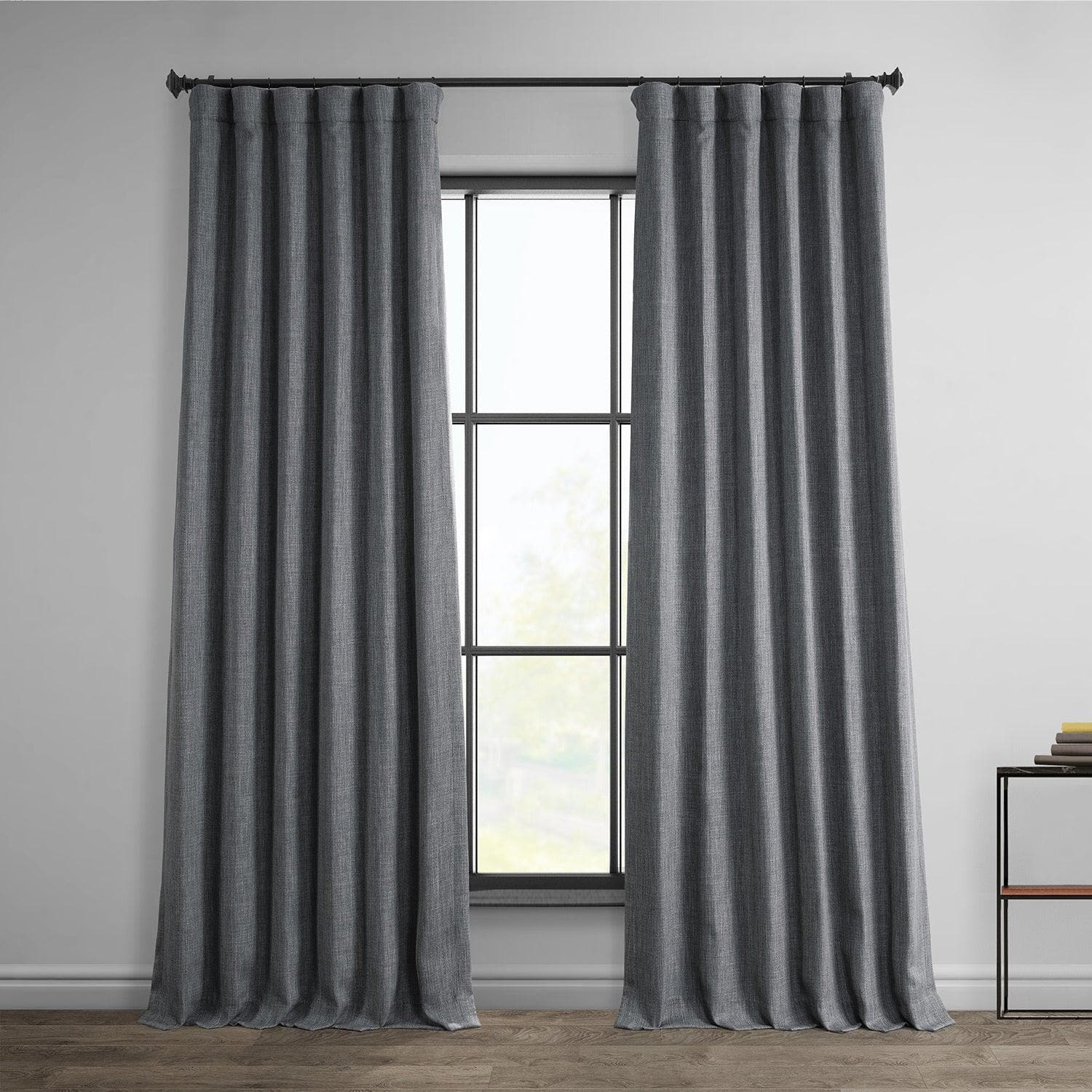Dark Gravel Textured Faux Linen Room Darkening Curtain