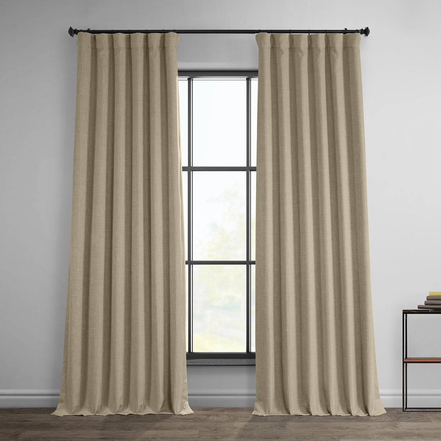 Thatched Tan Textured Faux Linen Room Darkening Curtain