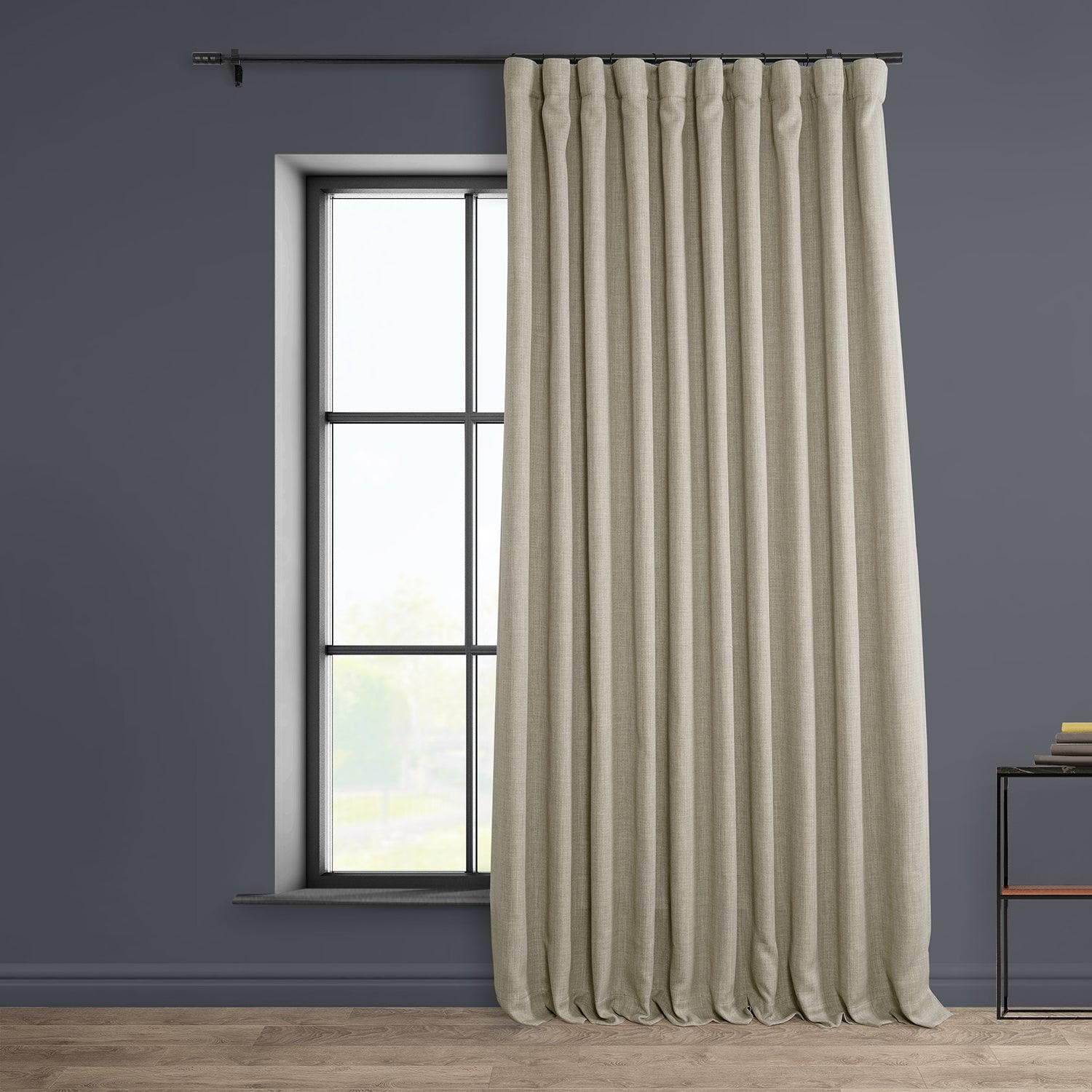 Oatmeal Extra Wide Textured Faux Linen Room Darkening Curtain