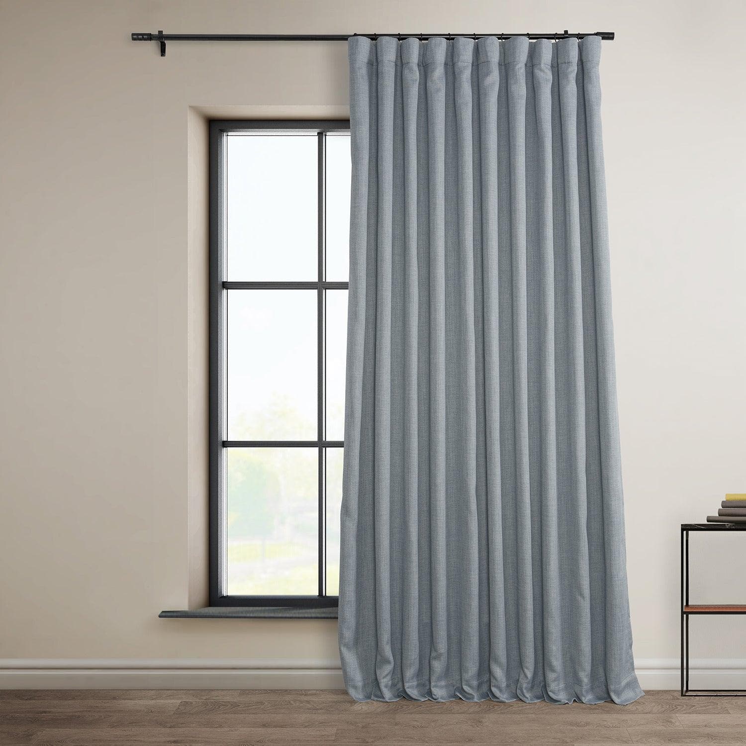 Heather Grey Extra Wide Textured Faux Linen Room Darkening Curtain