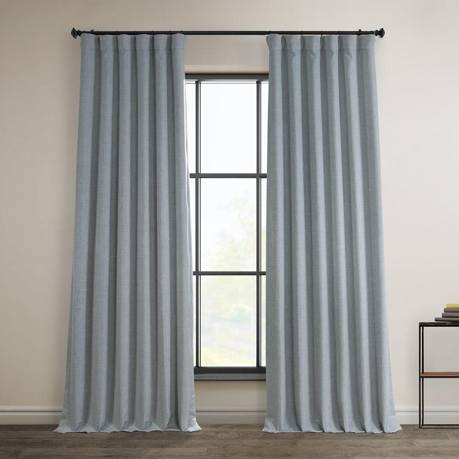 Heather Grey Textured Faux Linen Room Darkening Curtain