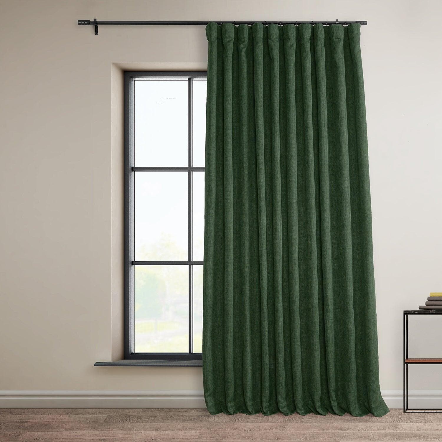 Key Green Extra Wide Textured Faux Linen Room Darkening Curtain