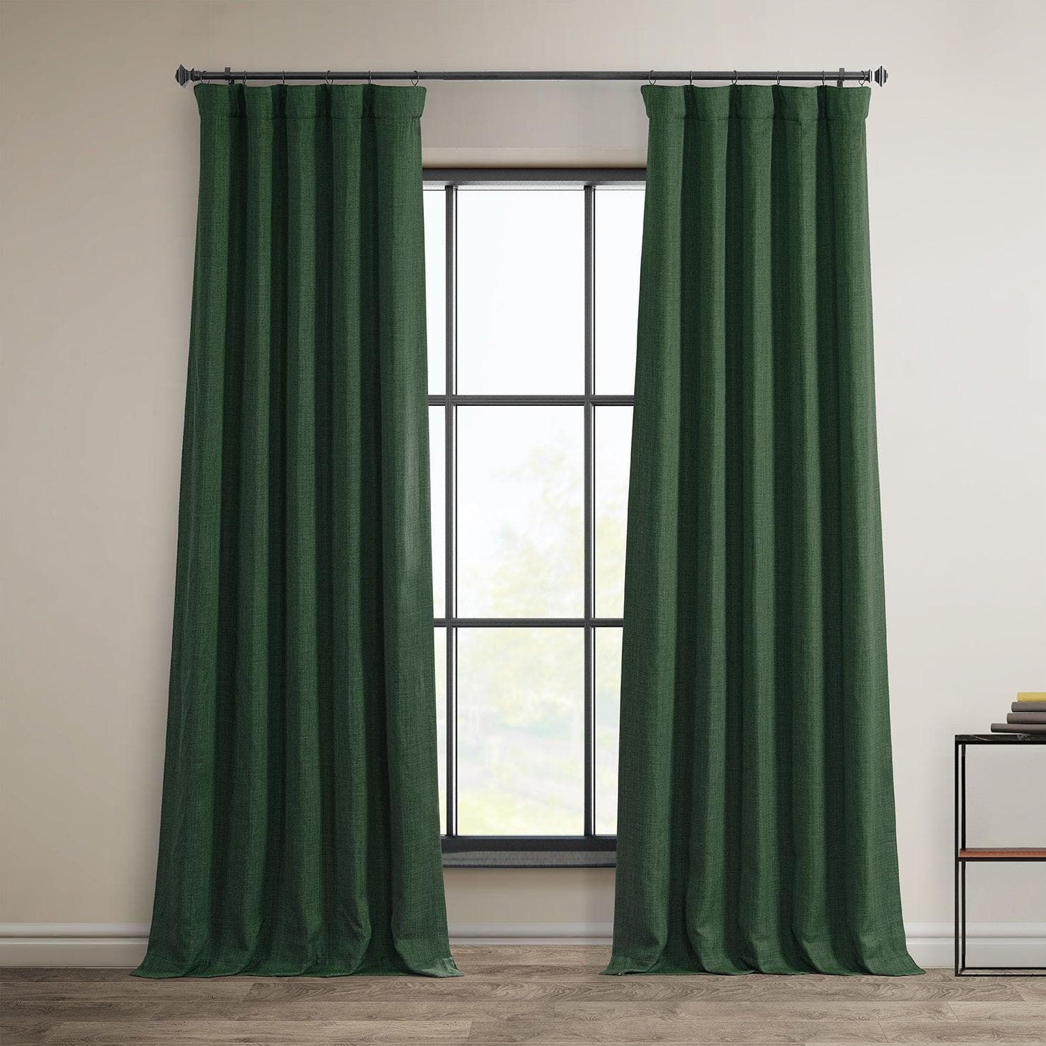 Key Green Textured Faux Linen Room Darkening Curtain