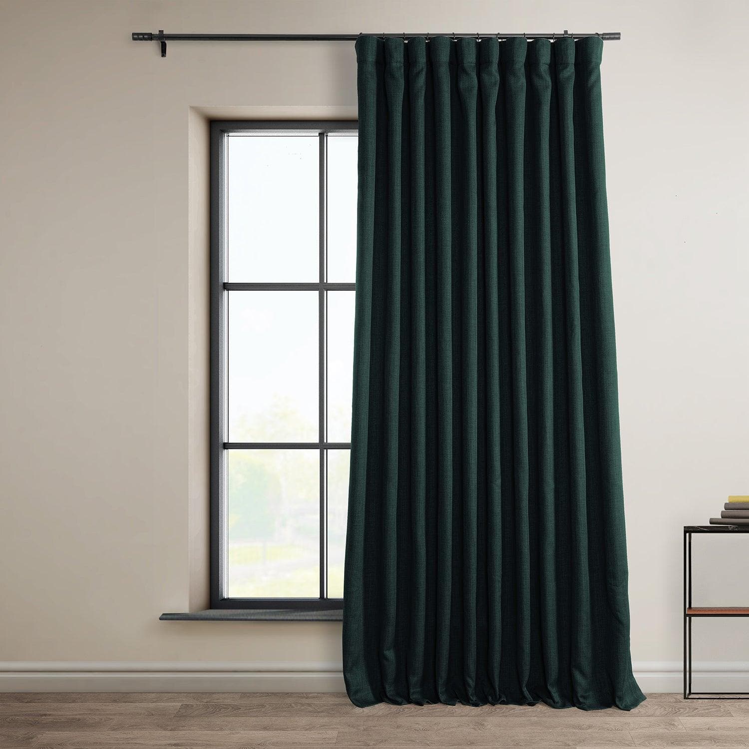 Focal Green Extra Wide Textured Faux Linen Room Darkening Curtain